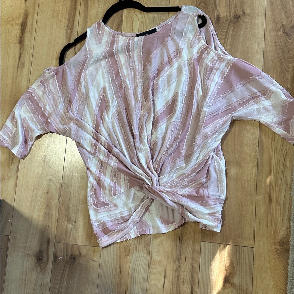 Pink and White Cold Shoulder Top